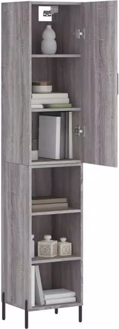 Berkfield Home Grey Sonoma Highboard with Hinged Doors and Internal Shelves, W/D/H: 34.5 x 34.0 x 180.0 cm – 1