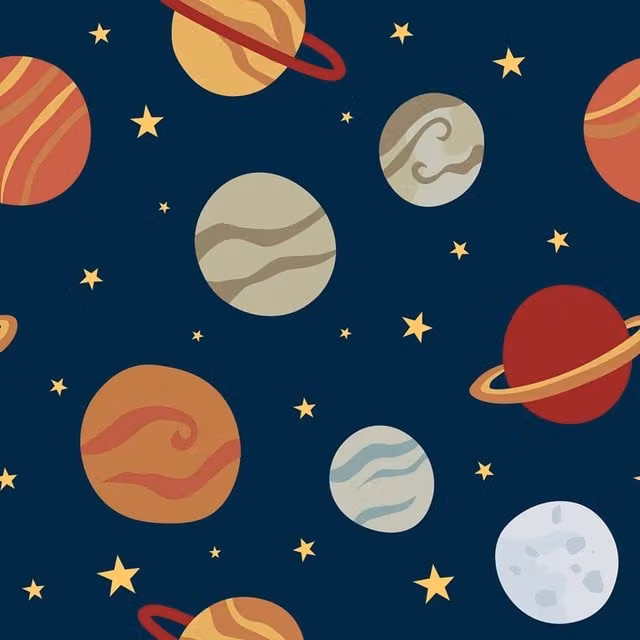 I Love Wallpaper Playful Planets Abstract Wallpaper in Blue and Yellow