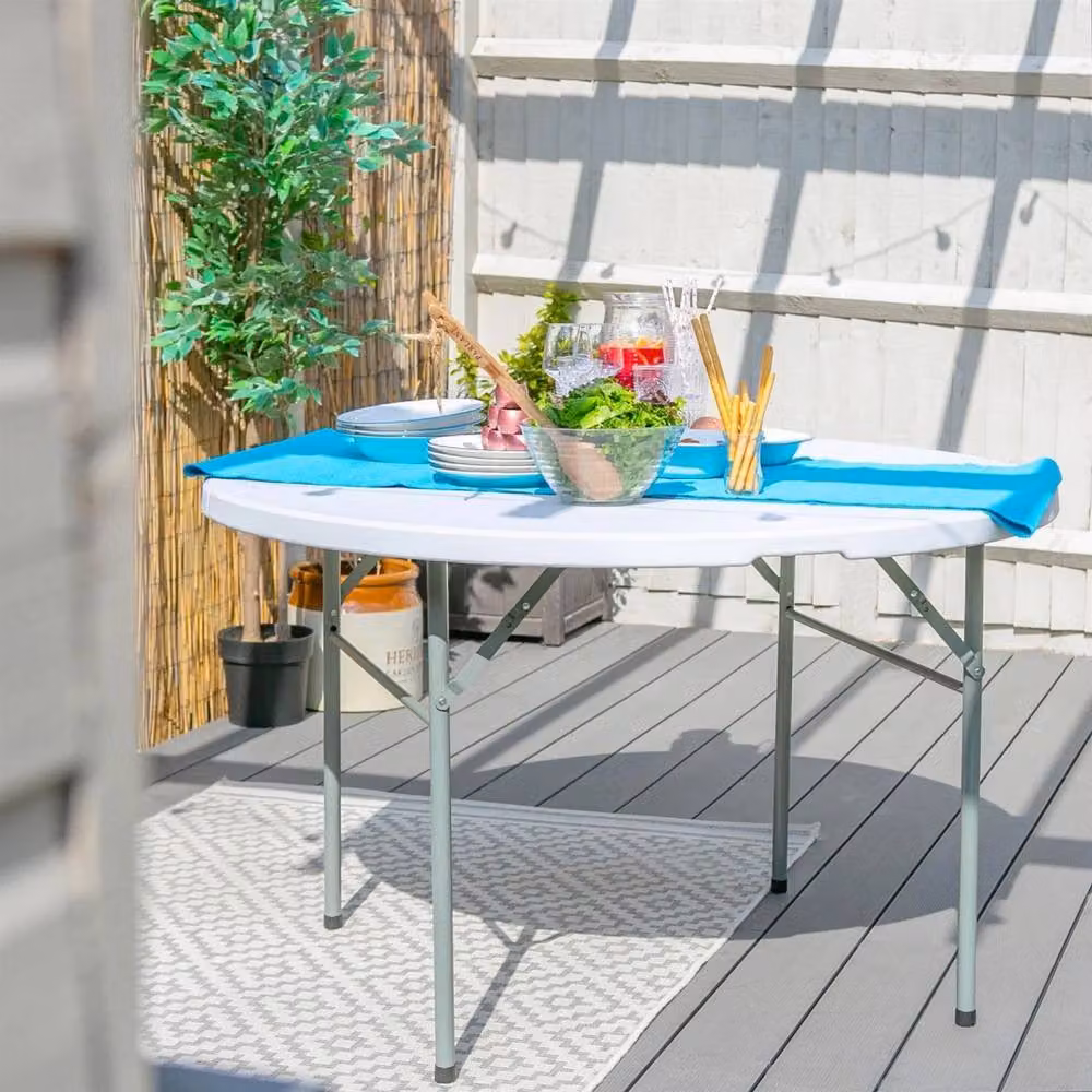 Havendro Round Folding Trestle Table, Heavy Duty White Office Desk for Home, Garden or Events, W: 120 cm, H: 73.5 cm – 3