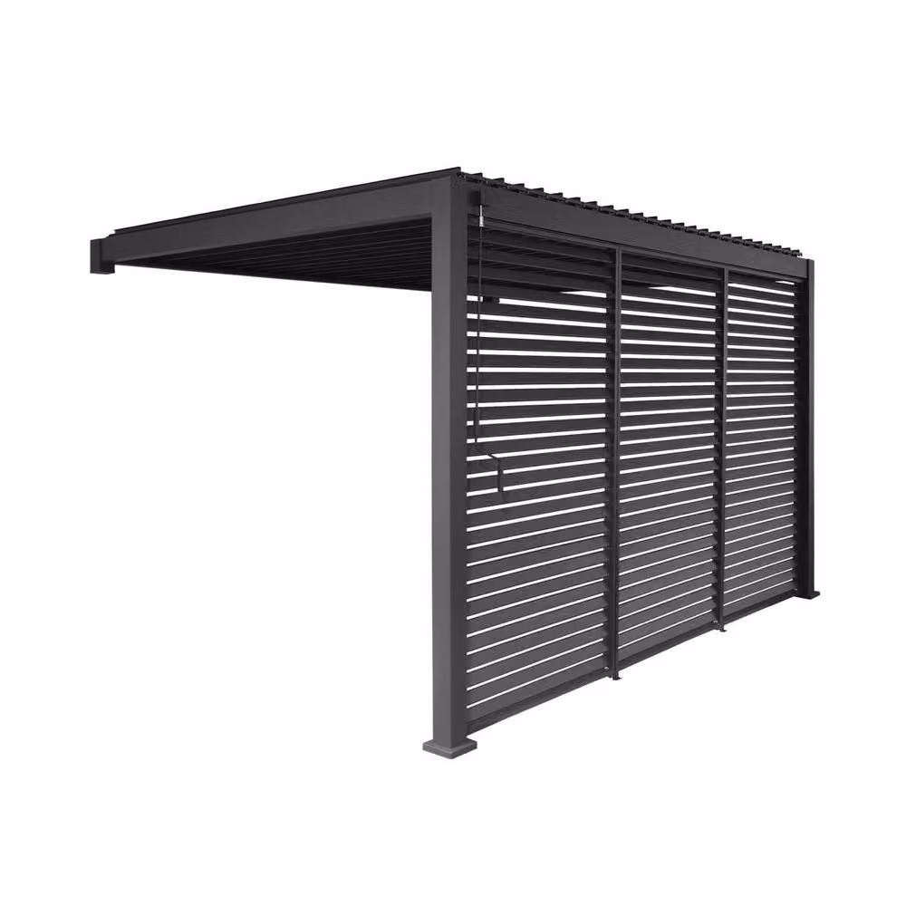 Sweekeek Lean-to Pent Pergola in Dark Grey with 3 x 130cm Louver Panels – 2