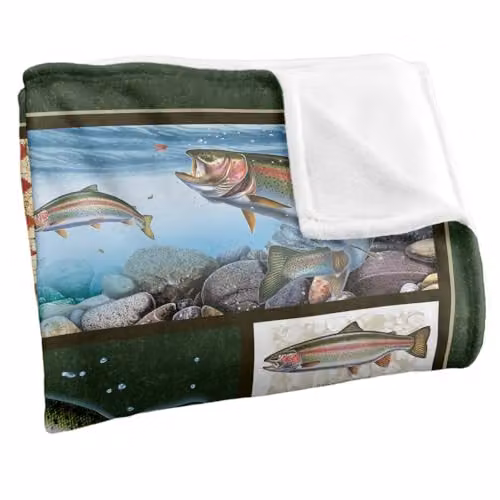 JQ Licensing Trout Fishing Silky Touch Super Soft Fleece Throw Blanket in White, W/D/H: 152 x 127 cm – 2