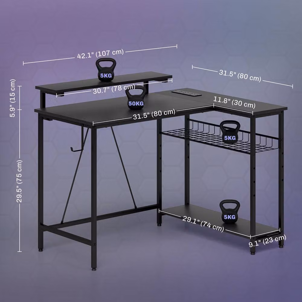 ERGOVEXA Reversible L-Shaped LED Gaming and Work Desk in Black – 2