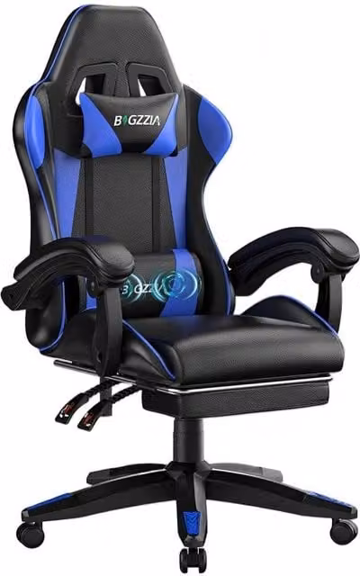 Gartistgo Blue Gaming Chair with Massage, Footrest, Adjustable Recline and Armrests