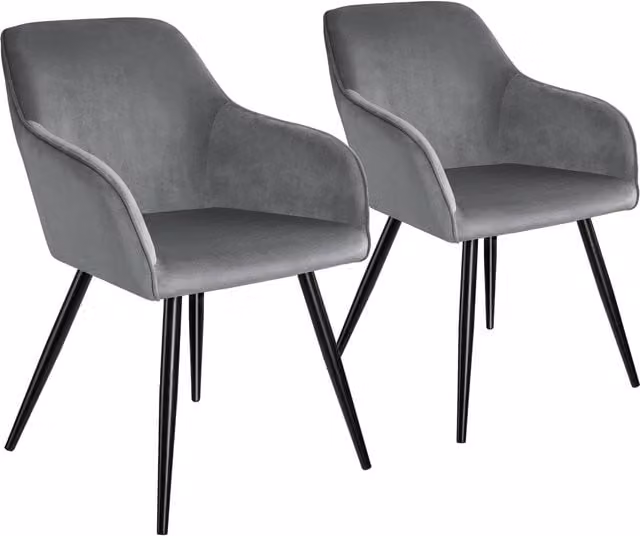 tectake Marilyn Velvet Dining Chair Set of 2 in Grey and Black