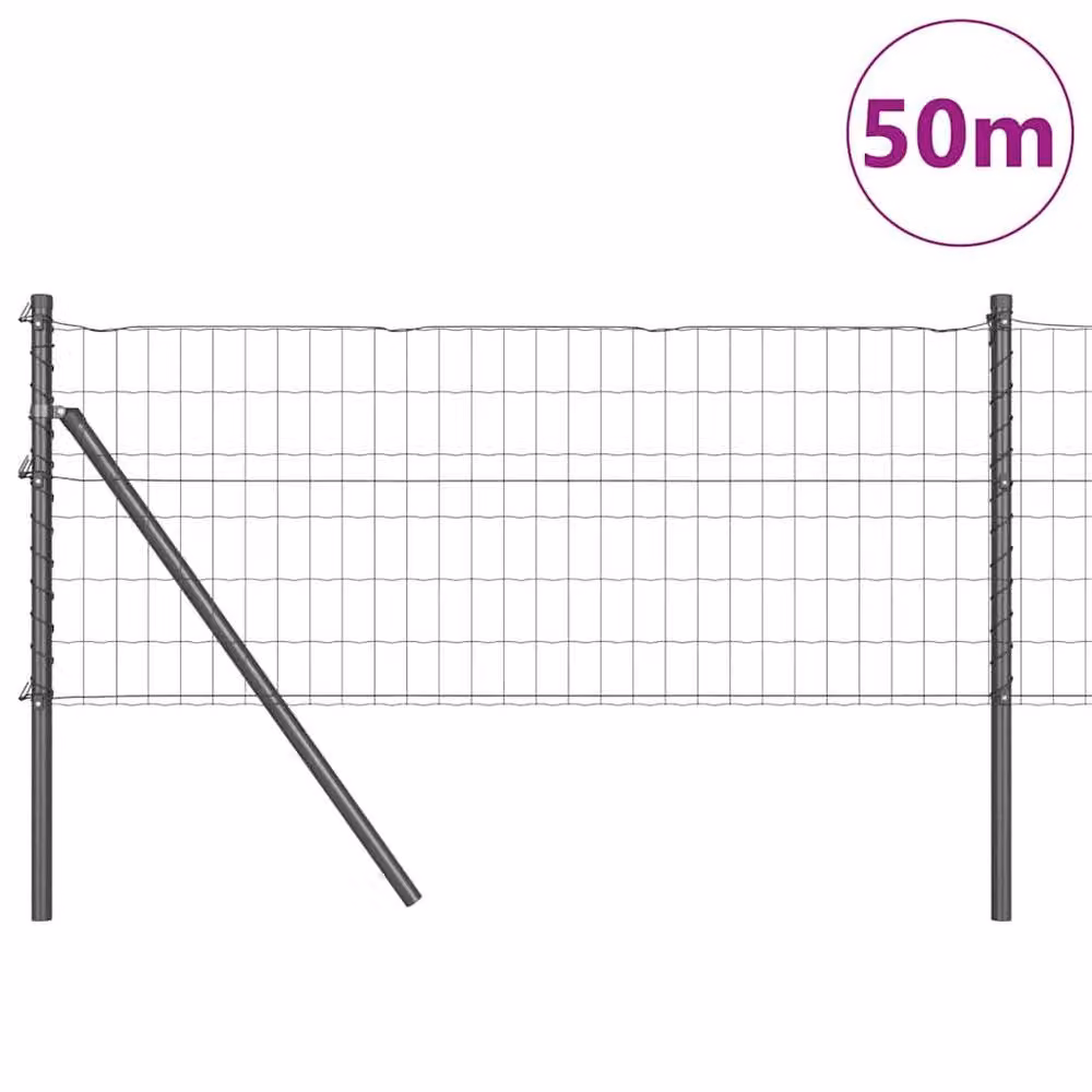 Berkfield Home Euro Fence Grey Galvanised Steel Wire Mesh with 13 Posts, 0.4 x 50 m – 3