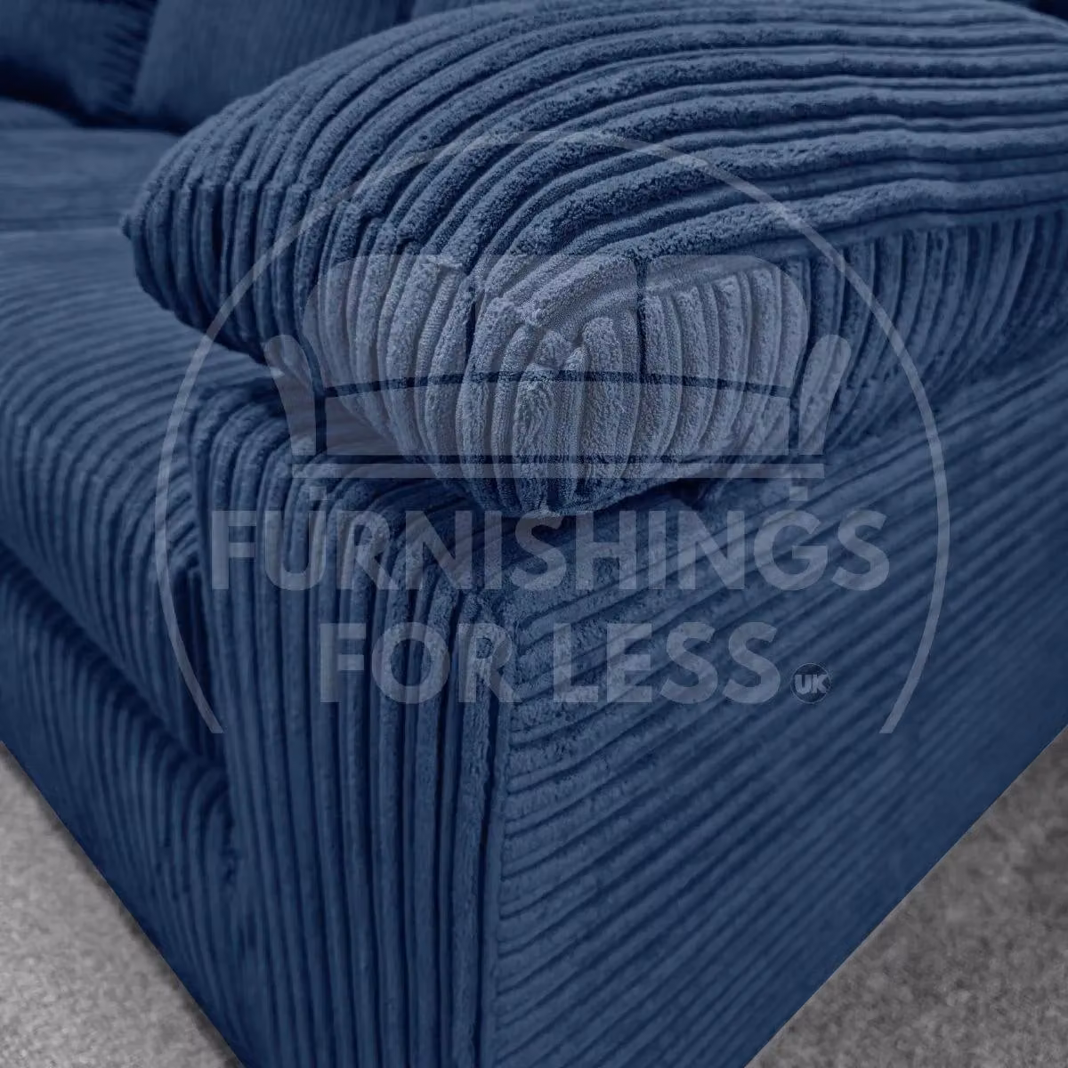 Furnishings For Less UK Delta Large 4 Seater Corner Sofa in Blue, Left Hand Facing L Shape with Jumbo Cord Upholstery and Scatter Cushions – 2