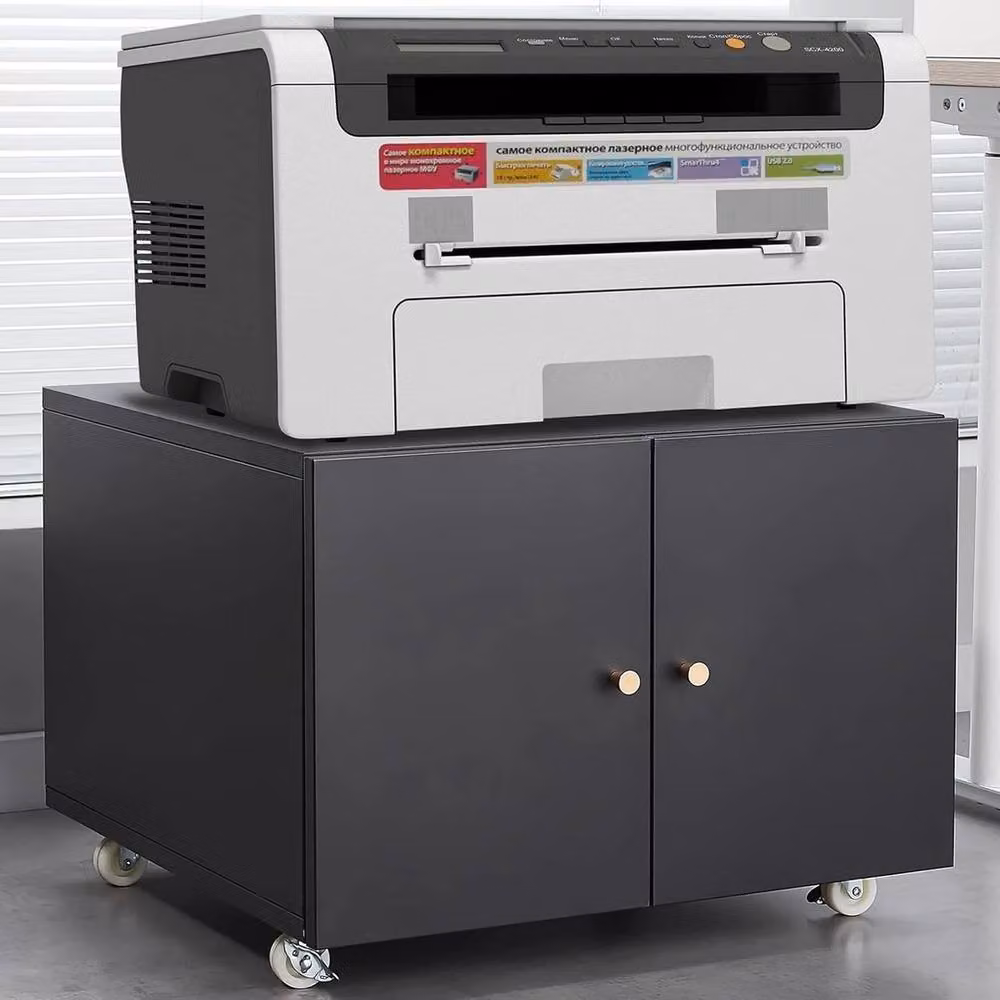 Nordara Black Lockable Printer Stand with Adjustable Internal Shelves and Hinged Doors – 4