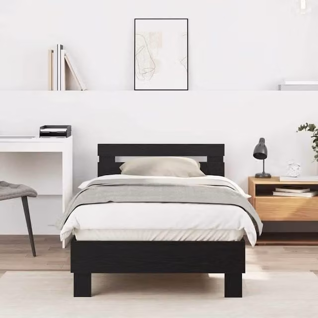 Berkfield Home Black Oak Bed Frame, W/D/H: 193 x 95 x 88 cm, Engineered Wood – 1