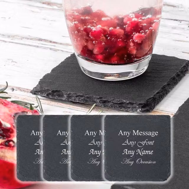 Uniqueful Personalised Engraved Set of 4 Square Black Slate Coasters