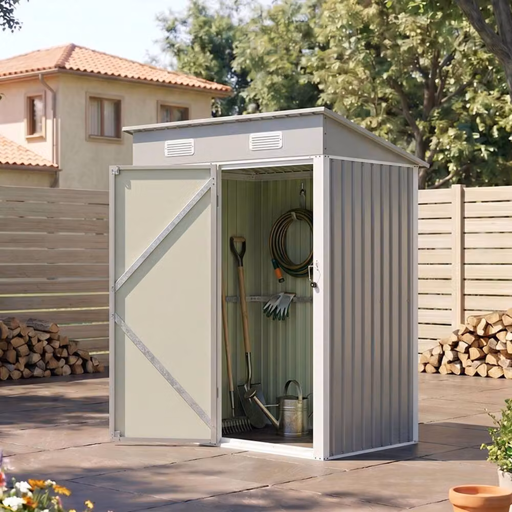 Living and Home Grey Metal Pent Garden Storage Shed with Lockable Door, W/D/H: 152.4 x 91.44 x 181.0 cm – 2