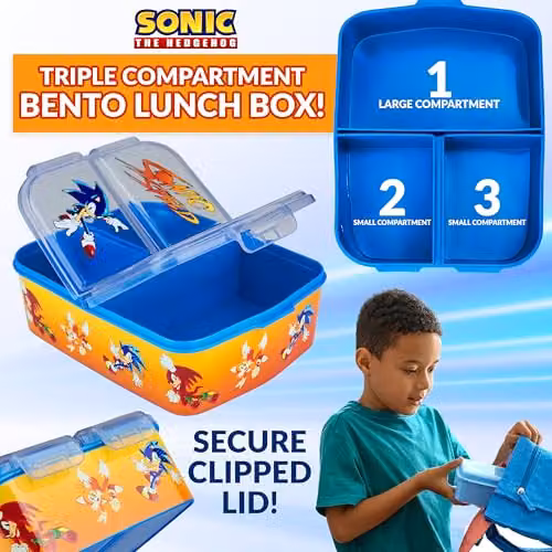 Get Trend Sonic the Hedgehog Kids Lunch Box Set with Water Bottle and Compartments in Blue and Multicolour – 3