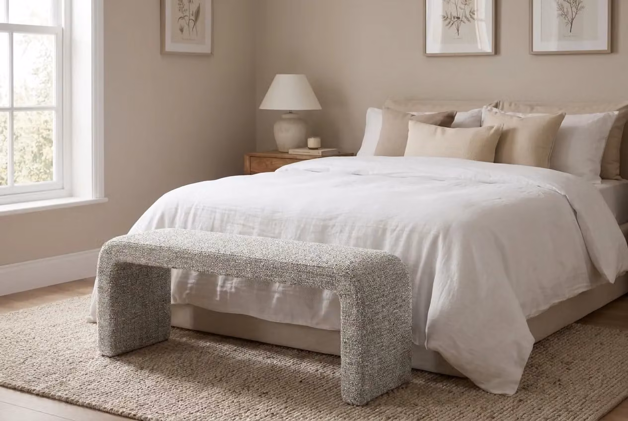 Araco Atelier Mode Bench Ashlar in Beige and Grey Fabric