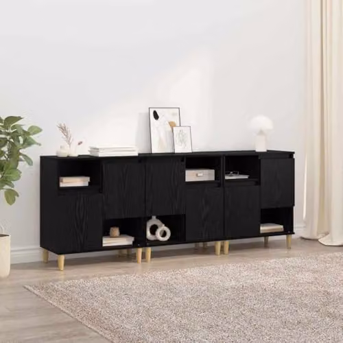 vidaXL Set of 3 Modern Sideboards in Black, W/D/H: 60 x 35 x 70 cm – 2