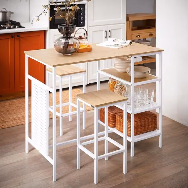 SoBuy Modern White 3-Piece Rectangular Dining Table and Chairs Set