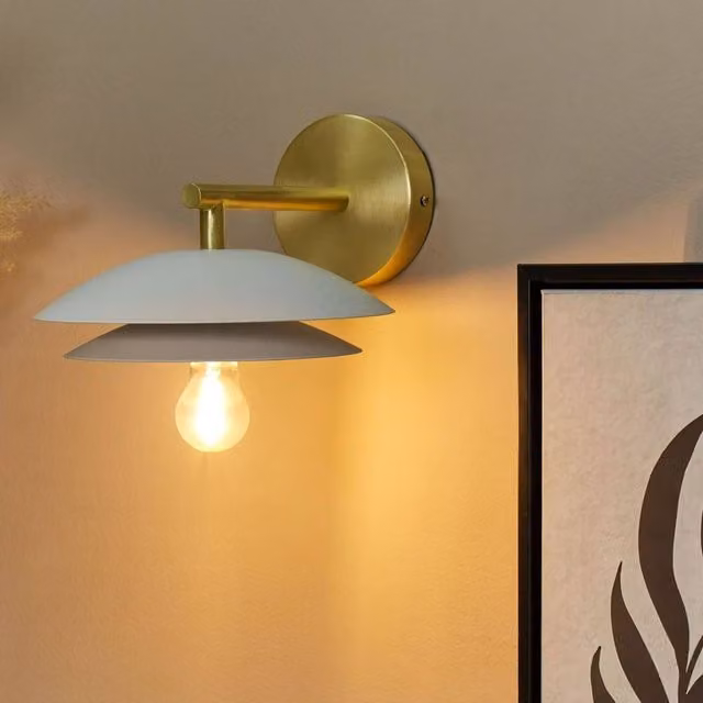 Wyld and Coco Luxe LED Wall Lamp in White and Gold Stainless Steel with Double Open Cone Shade