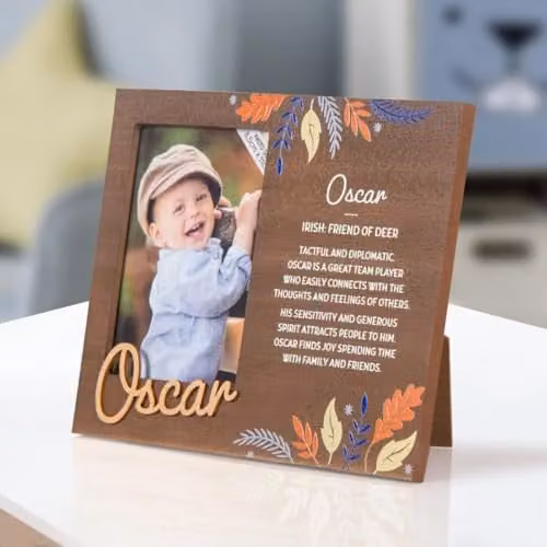 History & Heraldry Oscar Pre-personalised Child's Rectangular Wooden Picture Frame in Brown