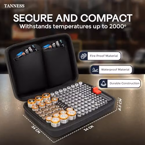 Tanness 140 Capacity Battery Storage Case with Tester in Black – 6