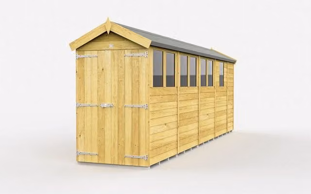 Buttercup Farm Brown Wooden Apex Shed with Double Doors and Windows W: 118 cm, H: 217 cm – 1