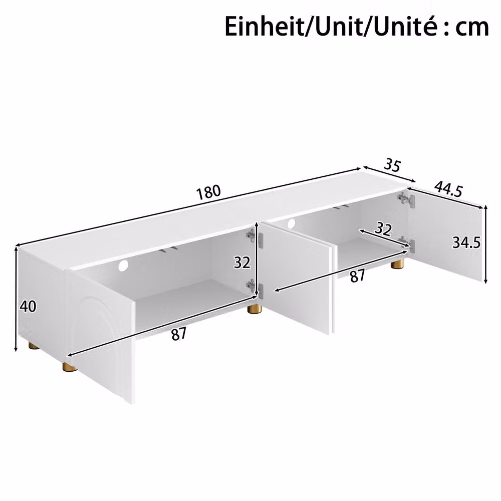 Merax Modern 4 Door TV Unit Lowboard in White with Metal Legs, W: 180 cm, D: 35 cm, H: 40 cm – 2