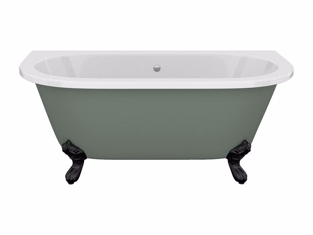 Vente-unique Retro Back-To-Wall Oval Bathtub with Eagle Claw Feet in Green, W/D/H: 154 x 74 x 61 cm – 2