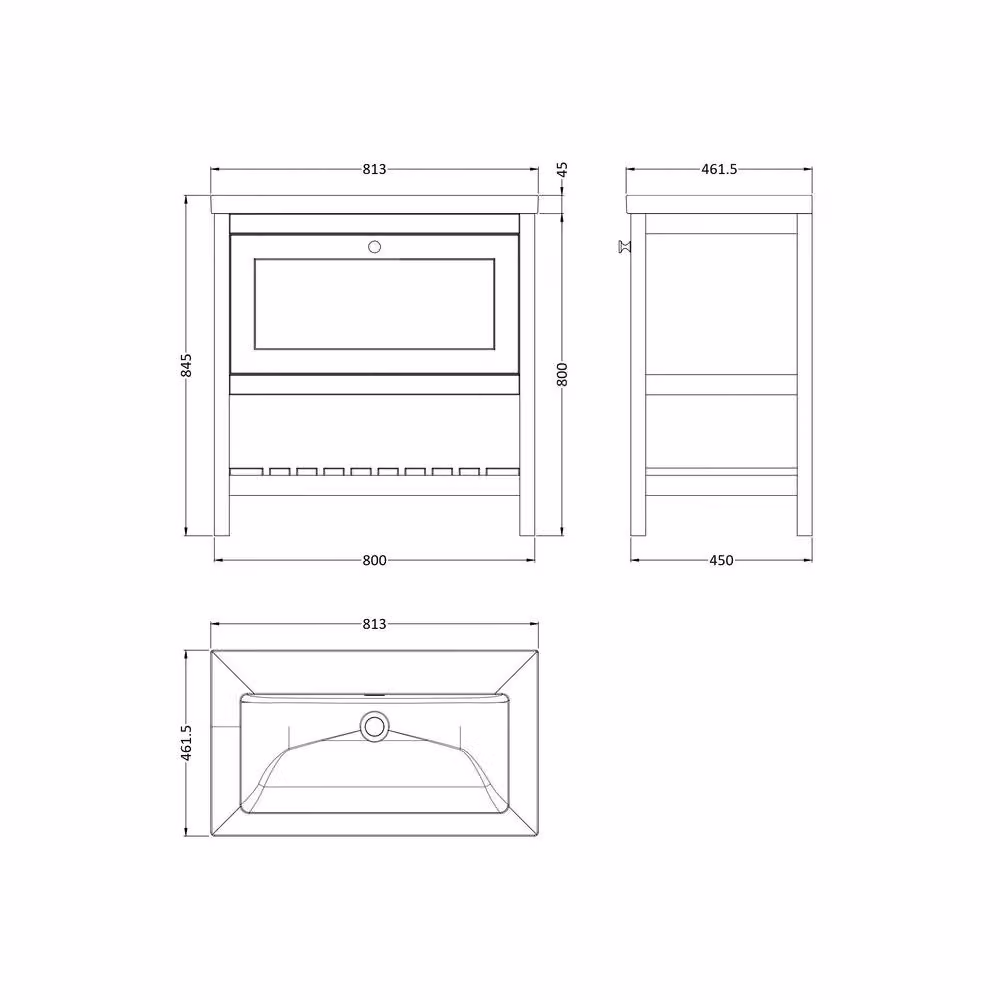 Balterley Modern Floor Standing Bathroom Vanity Unit with Basin and Open Shelf, Cool Grey, W/D/H: 81.3 x 46.2 x 84.5 cm – 2