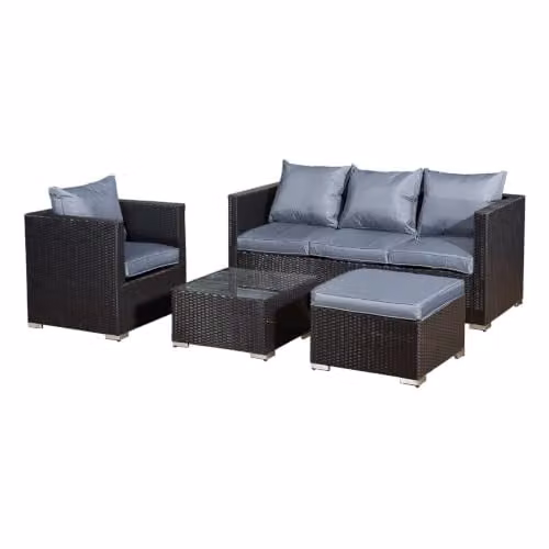 Oseasons Acorn 5 Seat Rattan Lounge Sofa Set with Ottoman in Black and Grey – 2