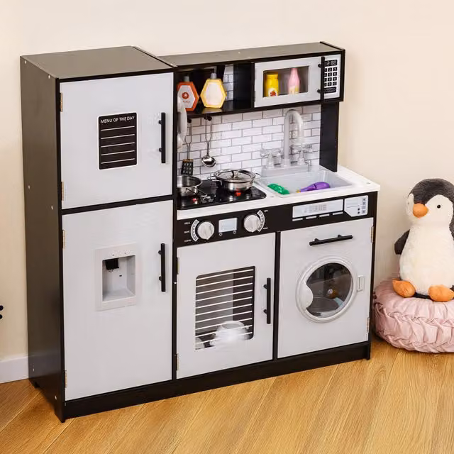 Costway Kids Kitchen Playset Toy Set in Black