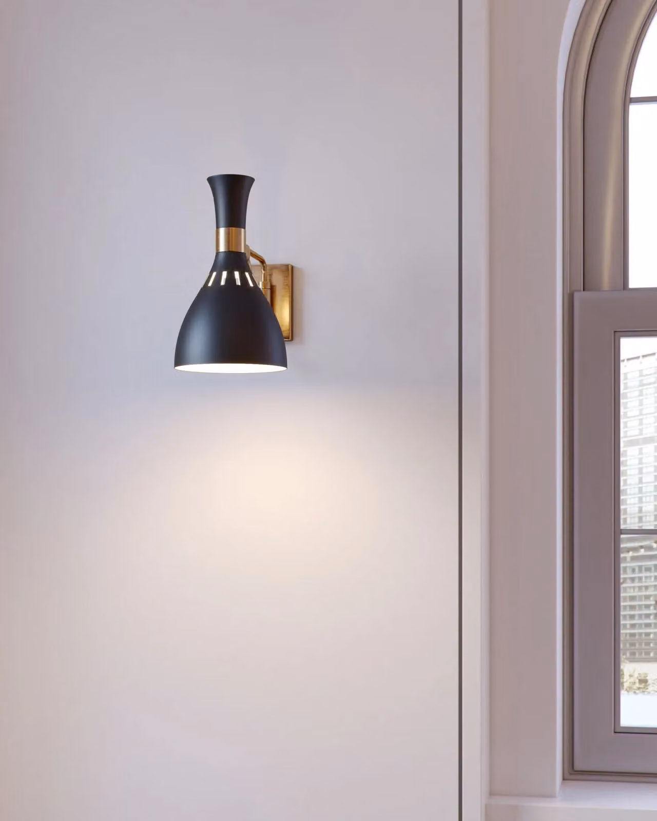 Loops Wall Light Sconce in Midnight Black and Burnished Brass with E27 60W LED Bulb Compatibility – 3