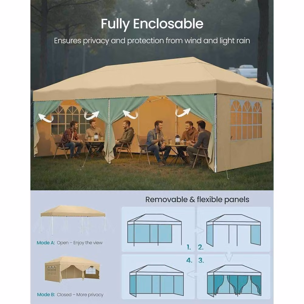 The Bazaarist Pop Up Gazebo with Side Walls, UPF 50+, Beige, W/D/H: 600 x 300 x 258 cm – 4