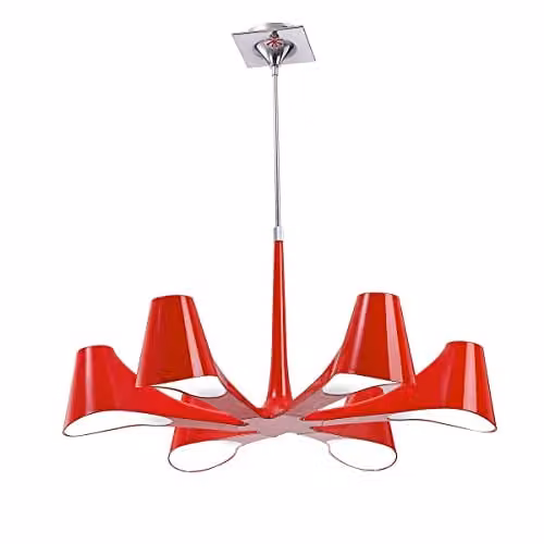 Mantra Fusion Ora Telescopic Convertible Semi Flush Ceiling Light with 6 E27 CFL Lamps in Gloss Red, White and Polished Chrome