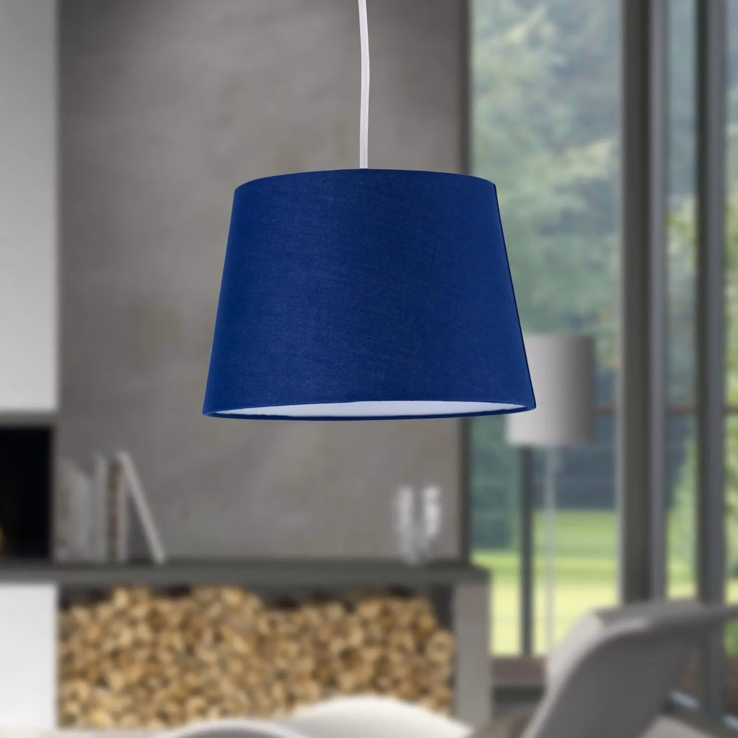 First Choice Lighting Set of 2 Navy Blue Cotton Cylinder Pendant Lamp Shades, Diameter: 23 cm – 4