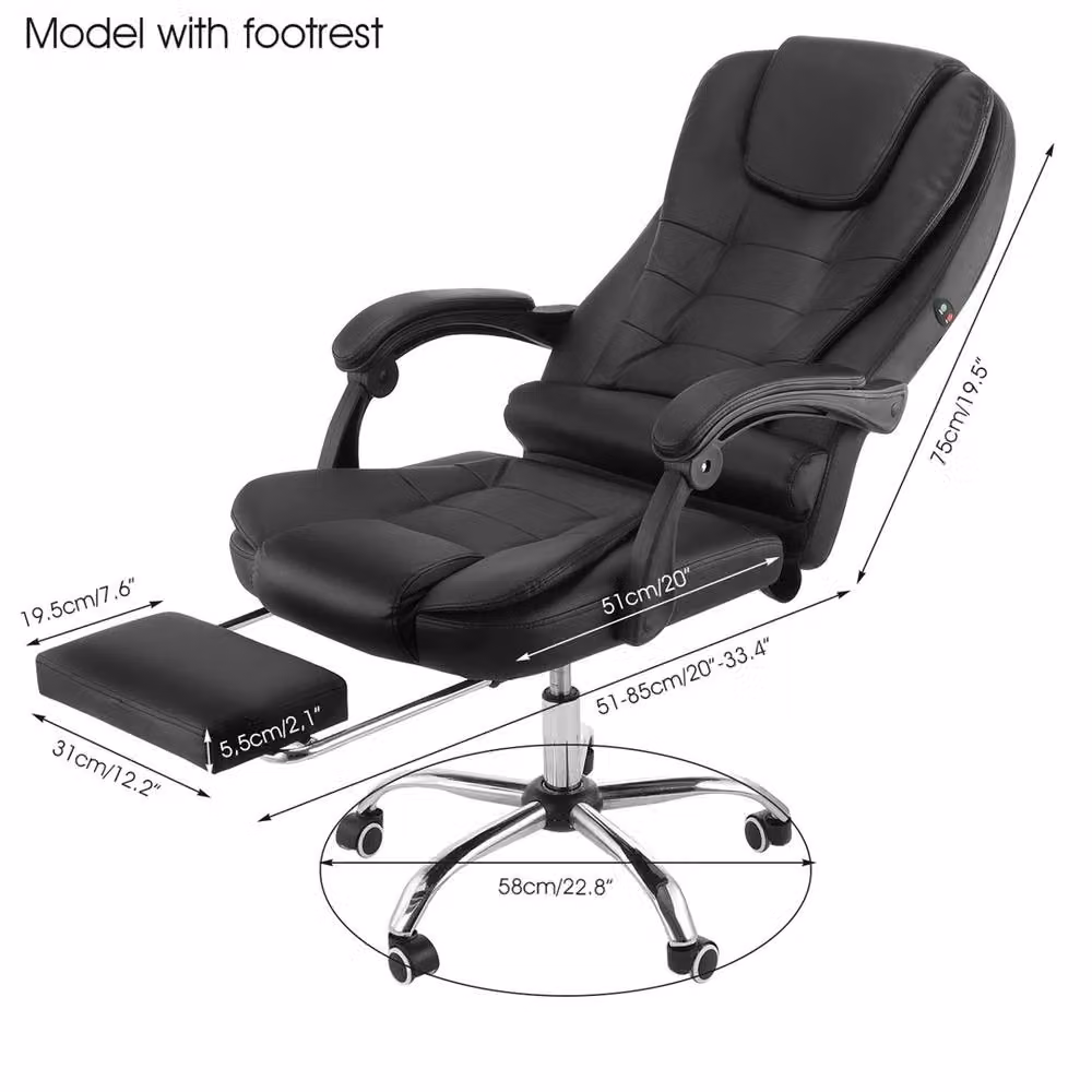 SPETLEK Black Leather Massage Gaming and Office Swivel Recliner Chair with Footrest and Headrest – 2