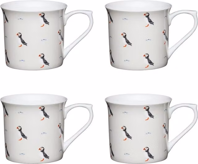 KitchenCraft Set of 4 White Bone China Fluted Mugs – 1