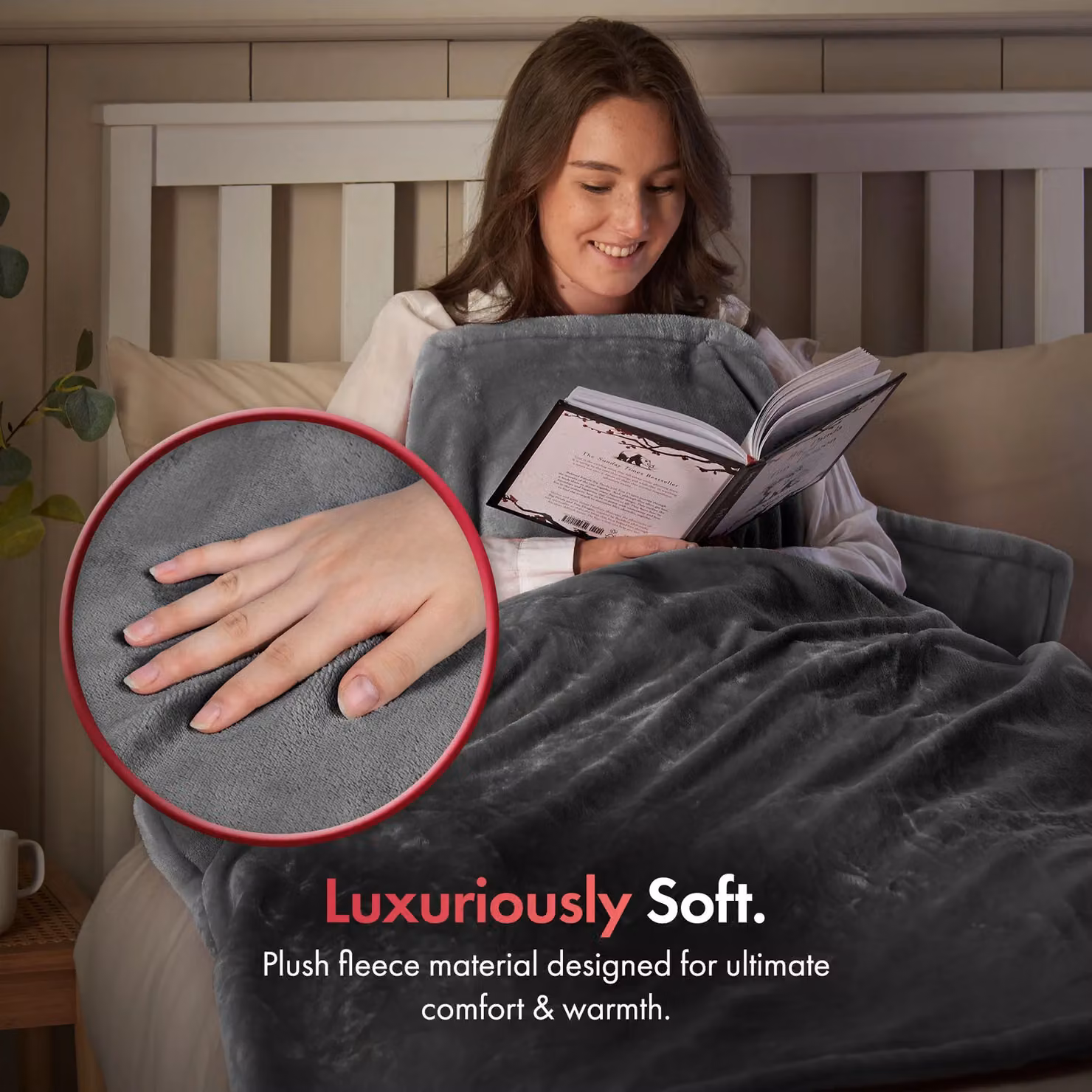 VonHaus Heated Fleece Throw Blanket in Grey, W/D/H: 160 x 130 cm – 2