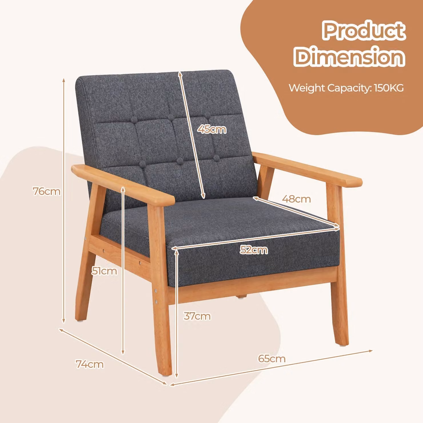 Costway Modern Button Tufted Upholstered Accent Chair in Grey – 2