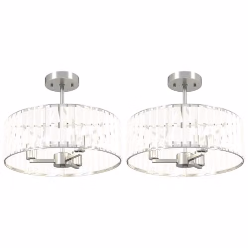 HOMCOM Set of 2 Modern Crystal Ceiling Light Fixtures in Silver Tone, W/D/H: 39 x 39 x 32 cm – 1