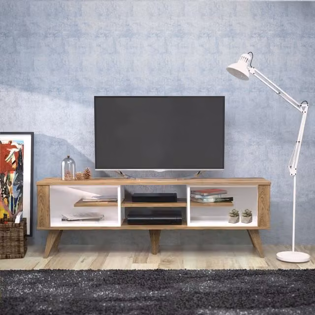 Decorotika TR Modern TV Unit in White, Red and Brown, W/D/H: 160 x 52.5 x 35 cm