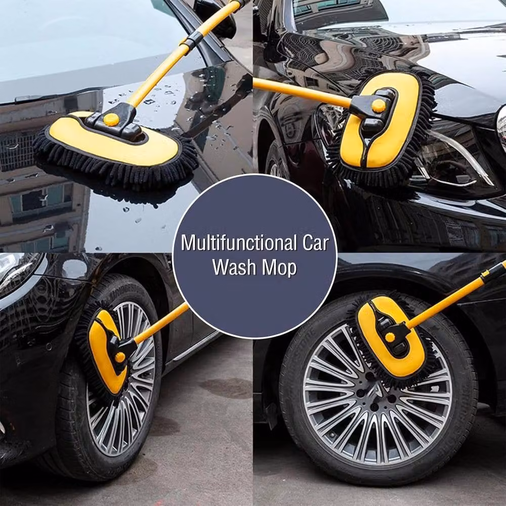 NESTLUNE PRO. 15 Degree Curved Microfibre Car Wash Brush with Adjustable Telescopic Handle, Yellow, W: 15 cm, H: 100 cm – 4