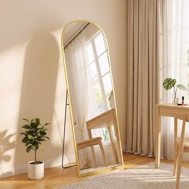 STILVORA Full Length Rectangular Mirror with Stand and Wall Mount, Gold – 1