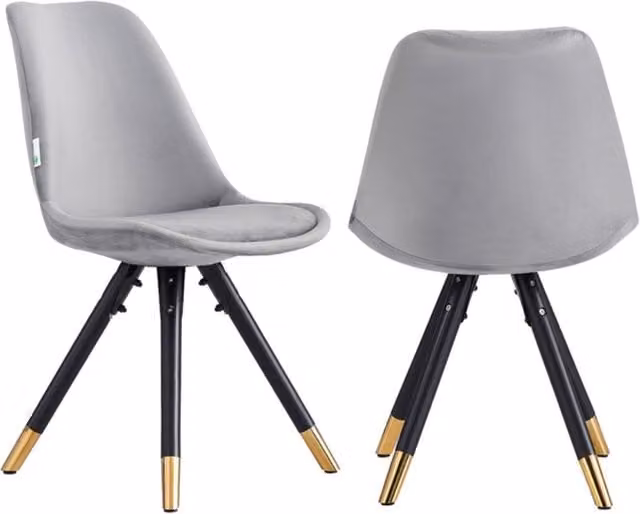 Life Interiors Set of 2 Sofia Ergonomic Modern Dining Chairs in Light Grey Velvet with Gold End Cap Metal Legs – 1