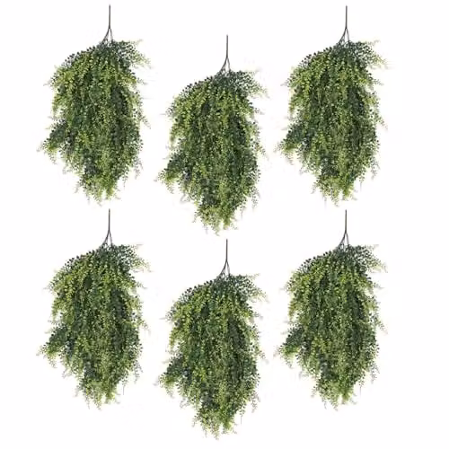 Pack of 6 Green Leaf Artificial Hanging Plants, UV and Fire Resistant, 85cm