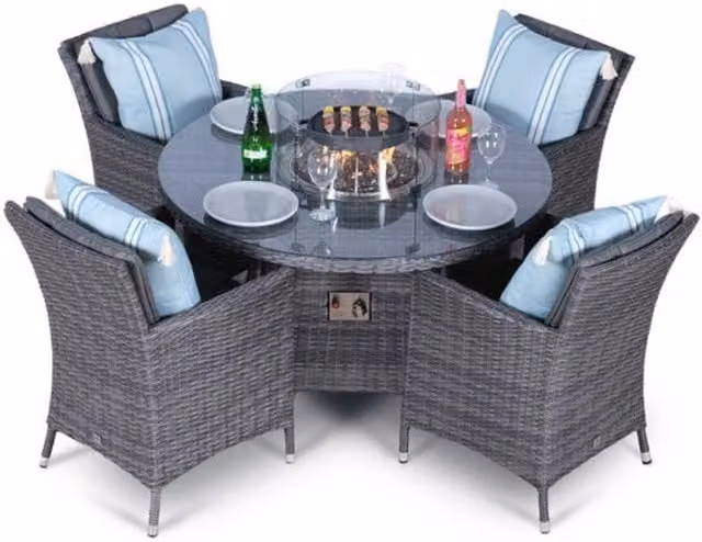 Giardino Modern Rattan Patio Dining Set in Grey and Brown with Glass Top, Diameter: 120 cm