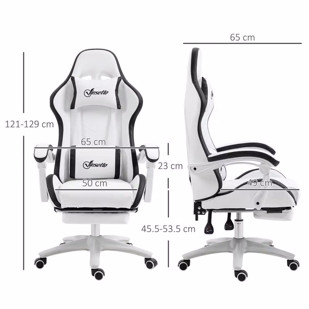 ERGOVEXA White Synthetic Leather Computer Gaming Chair with Headrest and Swivel Wheels – 2