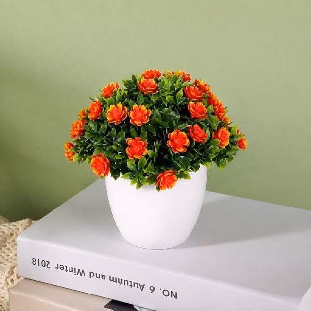 YnysTec Red Potted Faux Flowers Artificial Floral Plant for Indoor and Outdoor Tabletop Decor