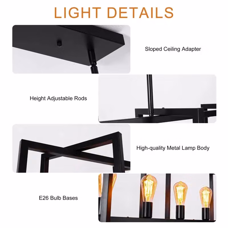 Garwarm Barbara 8 Industrial Metal Pendant Light in Black, Height Adjustable – 7