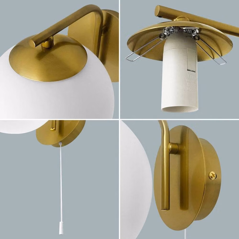 SPETLEK Modern Brass Wall Light with Pull Chain in White and Gold – 2