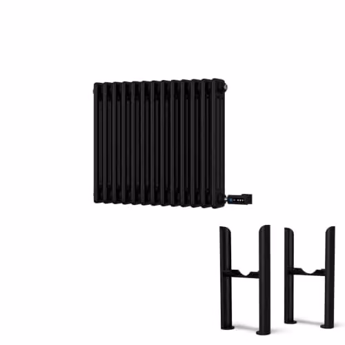 UK Radiators Alpha 600W Black 3 Column Electric Horizontal Traditional Cast-Iron Style Radiator with WiFi and App Control, H: 50 cm, W: 59.9 cm – 2