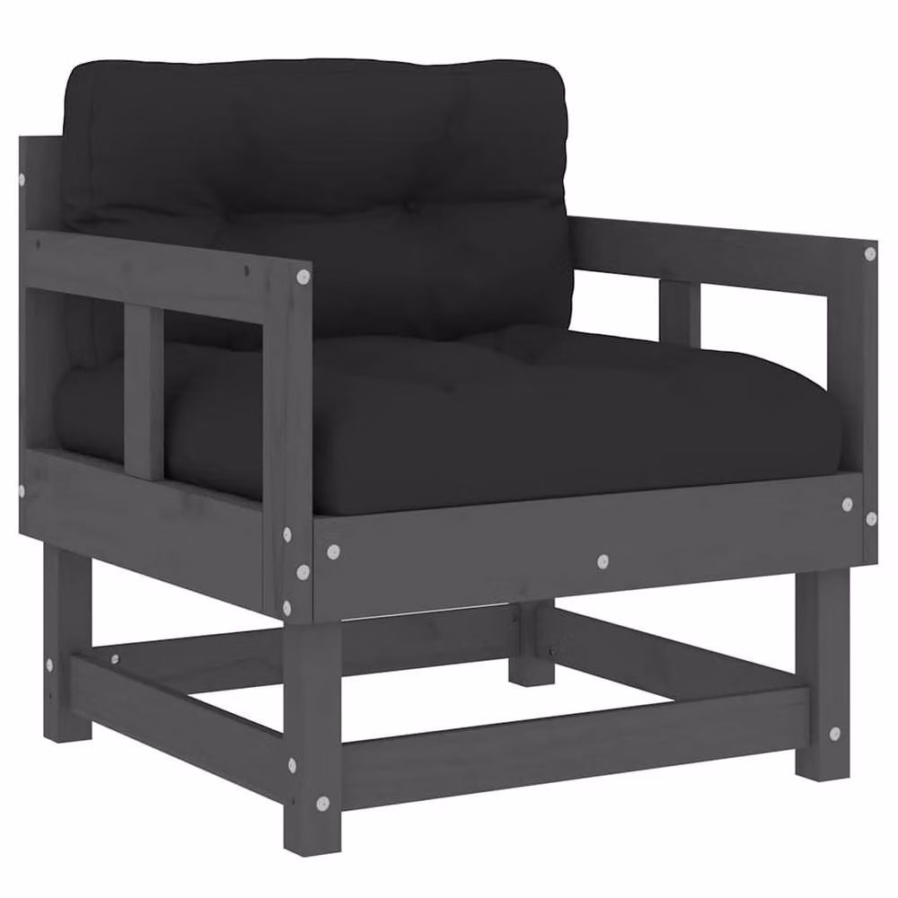 Berkfield Home Set of 2 Rustic Grey Solid Pine Garden Chairs with Cushions – 3