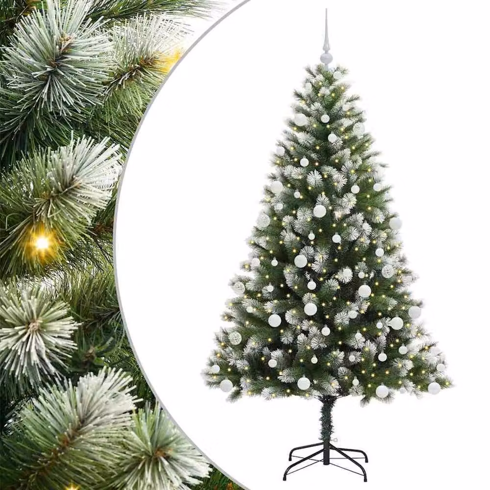 Berkfield Home Artificial Hinged Christmas Tree with Flocked Snow, Green, Height: 180 cm – 2
