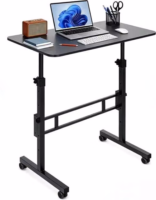 SPETLEK Height Adjustable Mobile Standing Desk with Castors, Black, W: 80 cm, D: 40 cm – 1